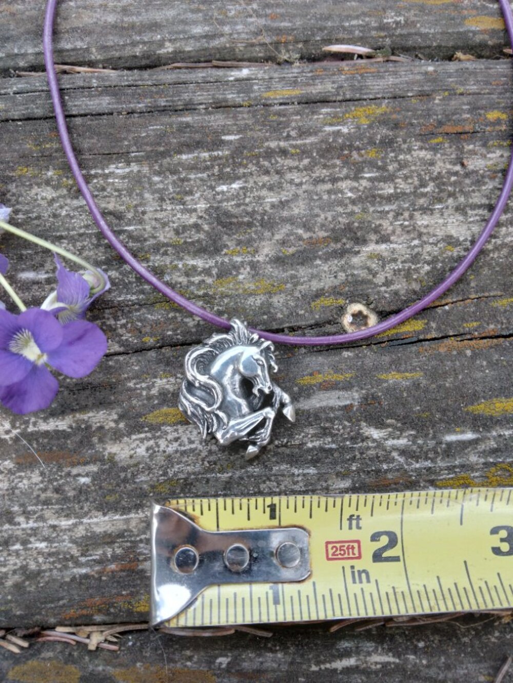 Vintage Sterling Silver Horse Pendant on Purple Leather Cord - Picture 3 of 7